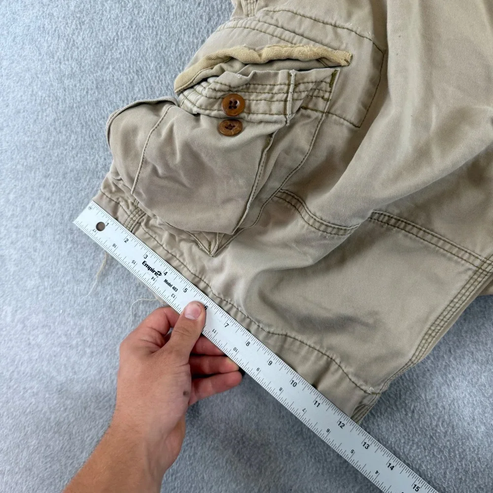 Polo Ralph Lauren Cargo Shorts Mens 36 Khaki Tan Distressed Cotton Utility Y2K